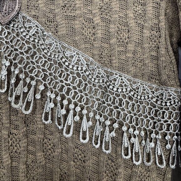 Zeeba Brown Lace Embroidered Floral Top M Forest Fairy Whimsigoth Festival Y2K - Picture 9 of 12